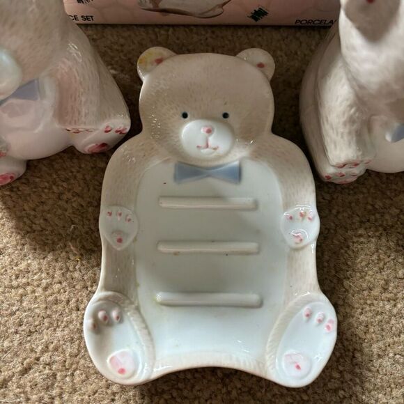 Vintage Porcelain Bear 3 Piece Bathroom Set 1987 Japan - Picture 3 of 11
